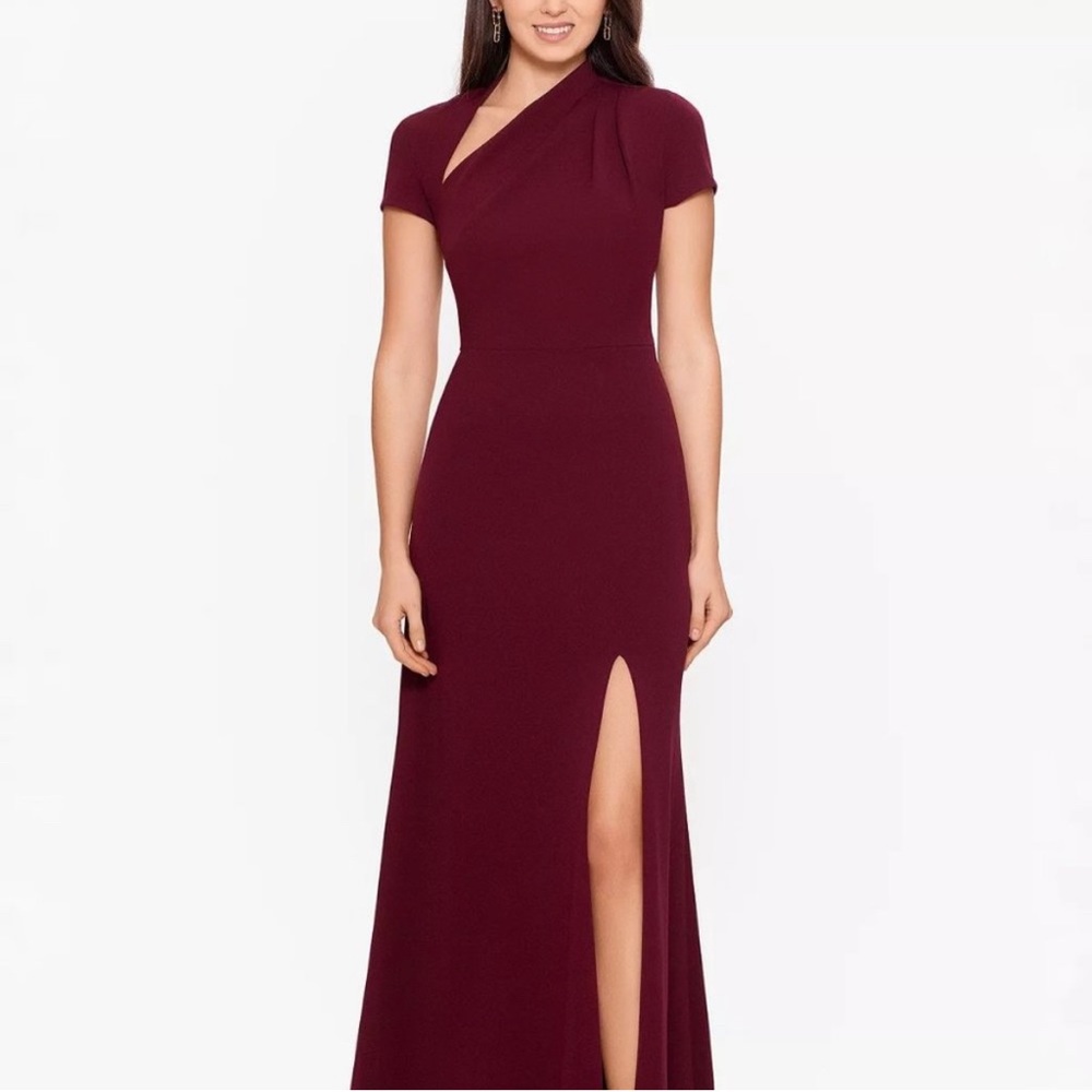 Betsy Adams Assymetrical Neckline Gown US 4 - Wine Color